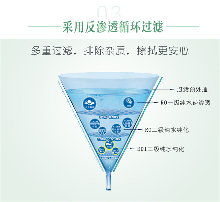 优诗美纯水净肤湿巾采用反渗透循环过滤